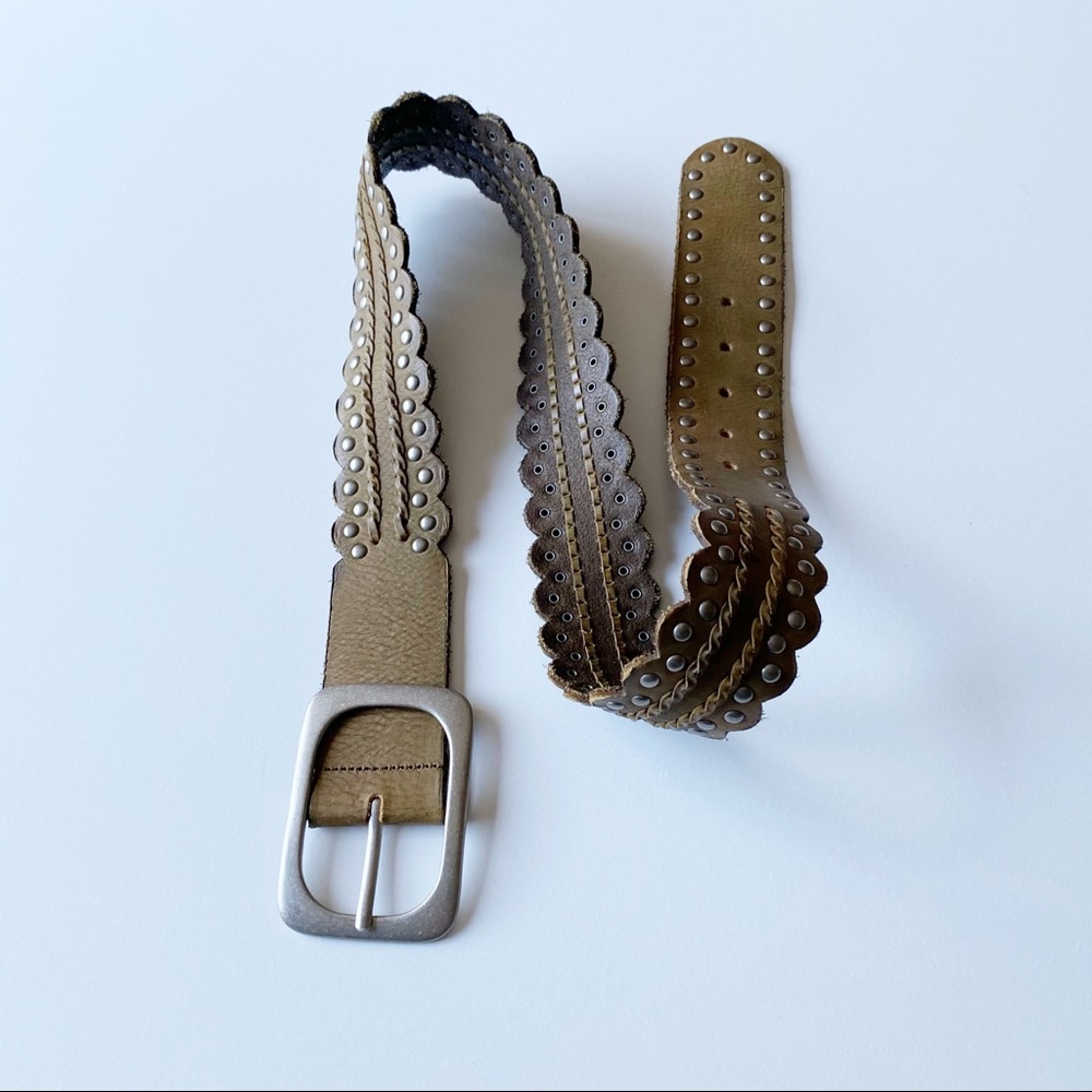 Linea Pelle Leather Handmade Studded Green Belt M